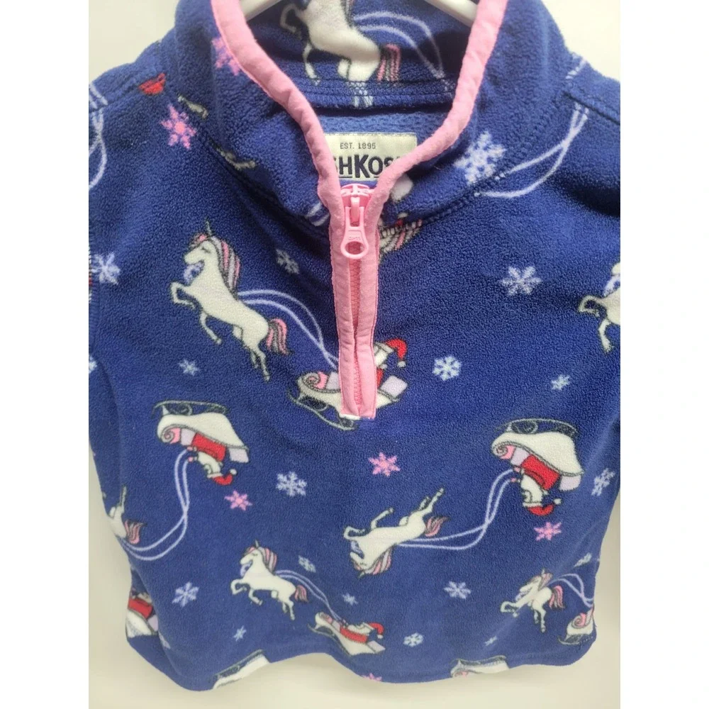 OshKosh B'gosh Kids 3T Blue Unicorn Sleigh‎ Fleece Pullover Top